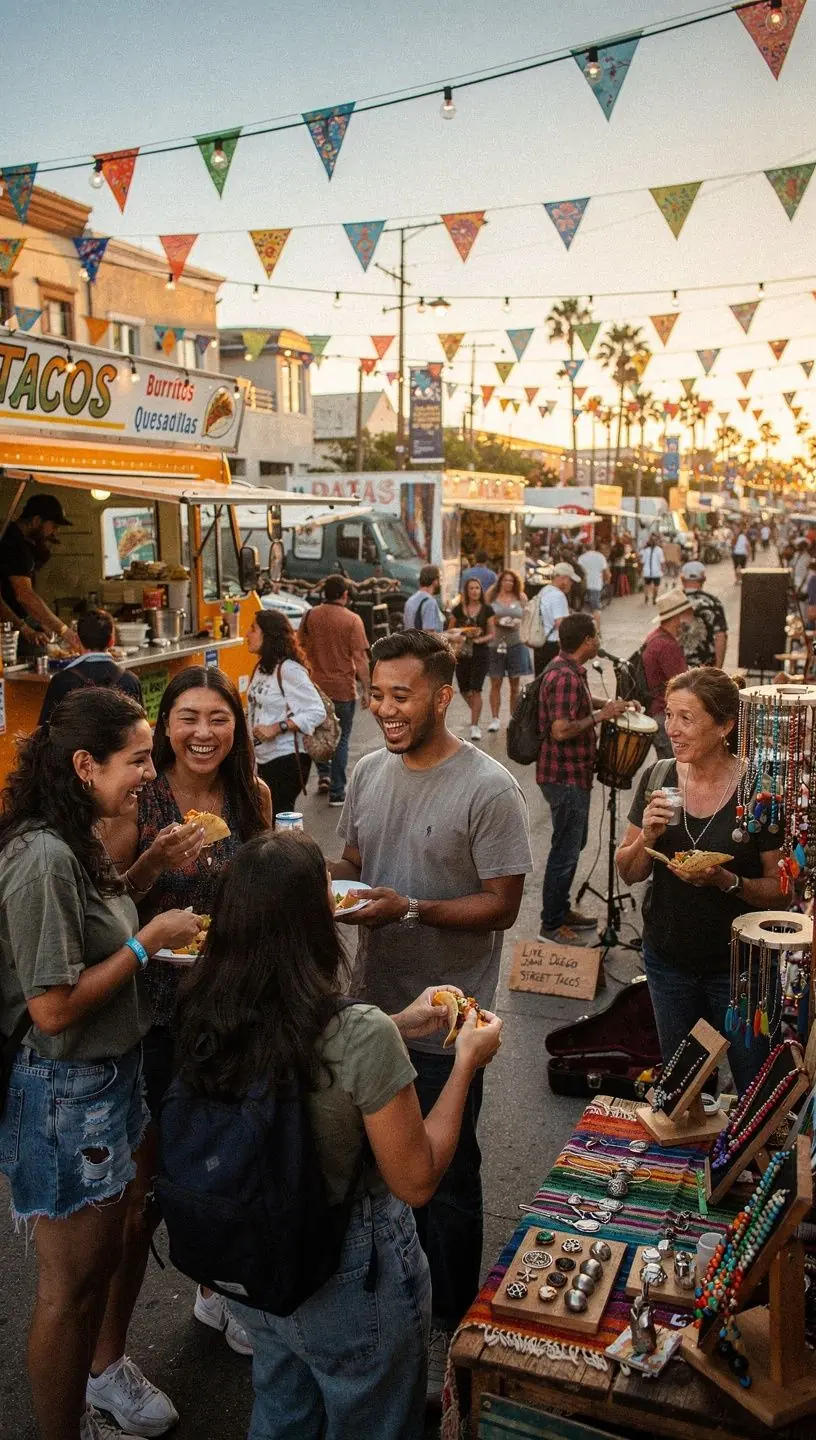 Дорога, усыпанная яркими осенними листьями, с машинами, мчащимися по живописному маршруту.